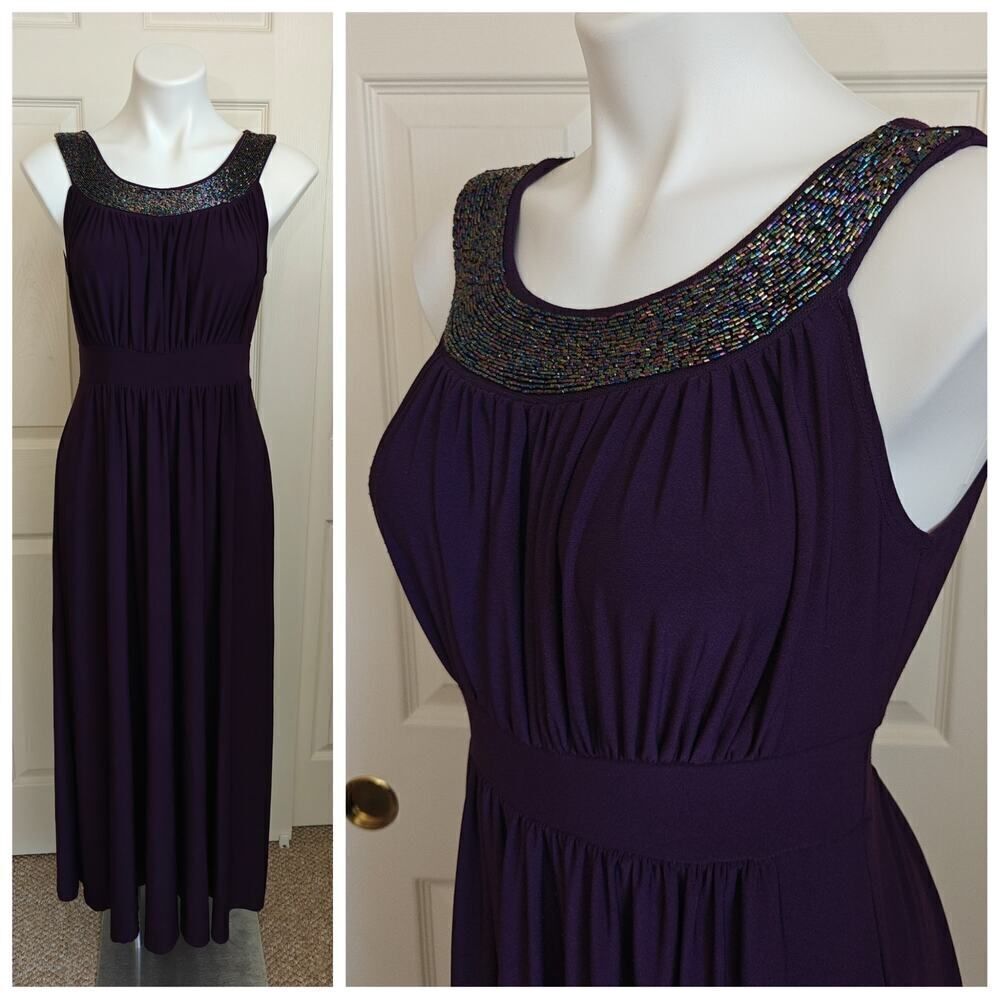 Haani embellished beaded stretch purple maxi gown sz S